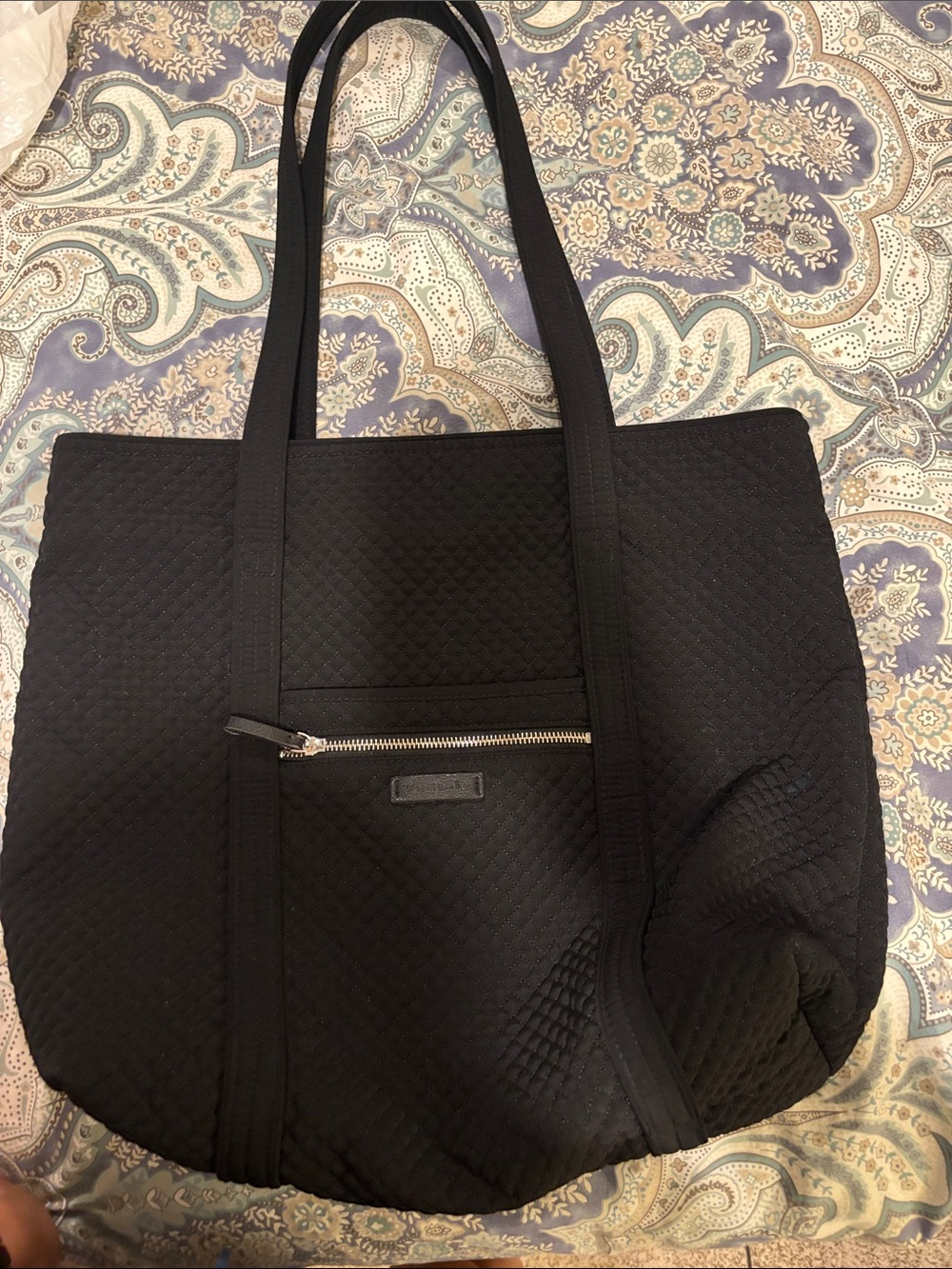 Vera Bradley Quilted Black Tote with Front Zip Pocket